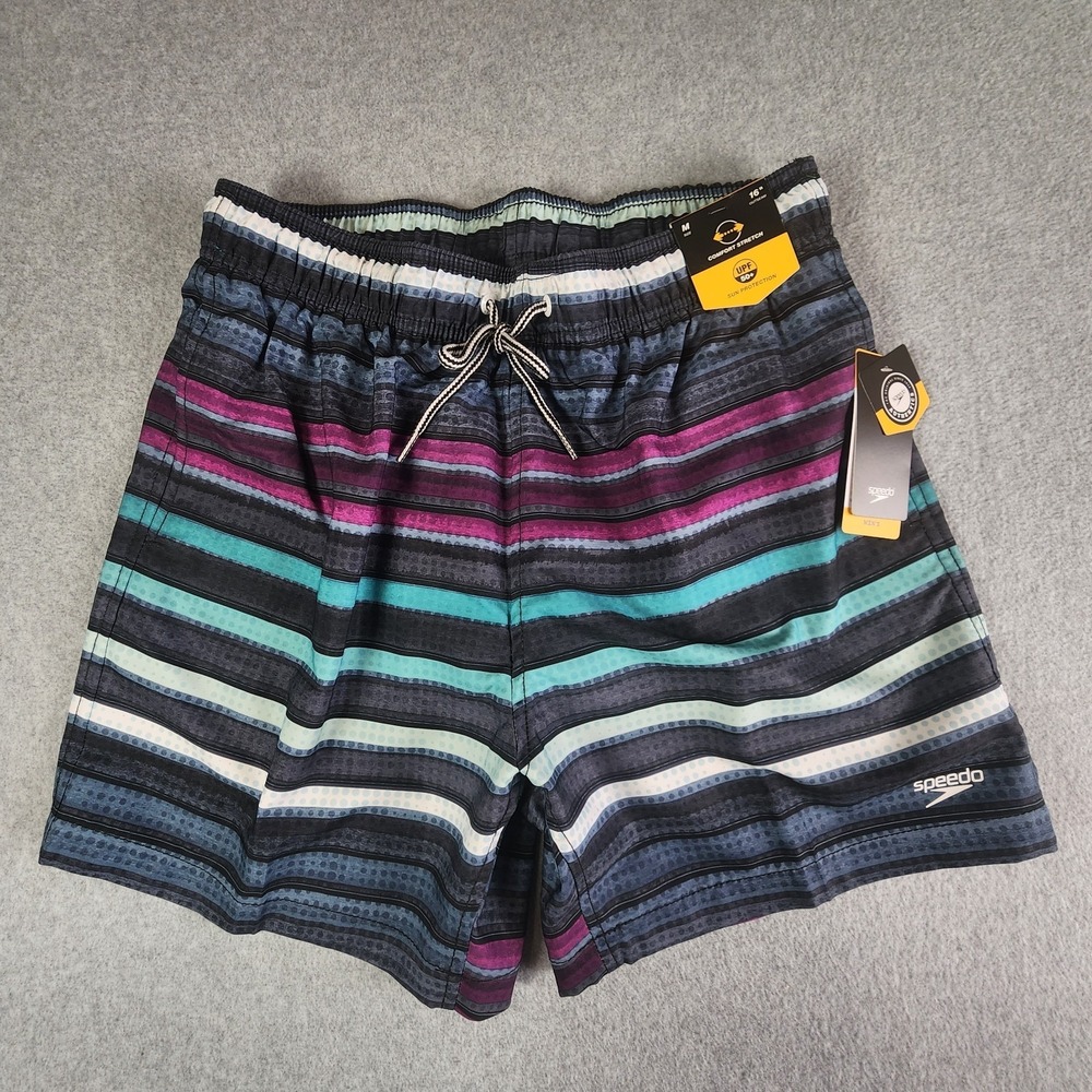 Speedo Comfort Stripe UPF 50+ Swim Trunks Mens Size M 30x5 Multicolor Pocketsβ